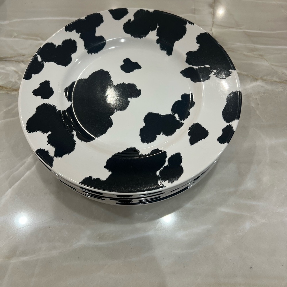 Nick & Nora Cowhide White Stoneware Dinner Plates set of 5